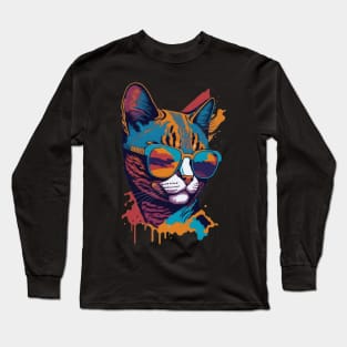 Vintage Vibes and Feline Flair Retro Cool Cat Long Sleeve T-Shirt
